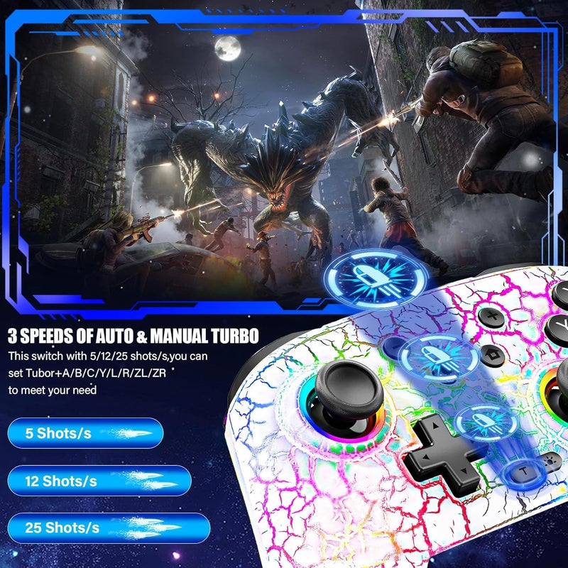 DBEPANK Store Switch Controller, Wireless Switch Pro Controller for Switch/Switch 2/Switch Lite/Switch OLED, 10 Color LED Switch Controllers, Programmable 1000mAh Switch Remote Gamepad with Wake Up, Turbo Vibration, White - Image 4